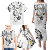 Polynesia Tribal Family Matching Puletasi and Hawaiian Shirt White Plumeria Tentacles LT7 - Polynesian Pride