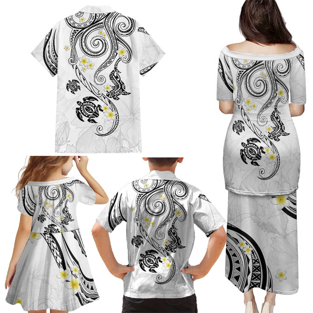 Polynesia Tribal Family Matching Puletasi and Hawaiian Shirt White Plumeria Tentacles LT7 - Polynesian Pride
