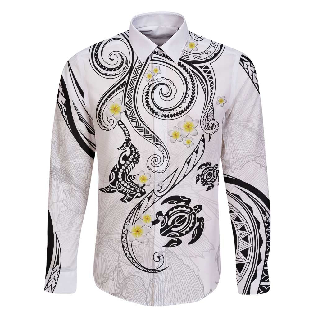 Polynesia Tribal Family Matching Puletasi and Hawaiian Shirt White Plumeria Tentacles LT7 Dad's Shirt - Long Sleeve White - Polynesian Pride