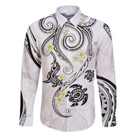 Polynesia Tribal Family Matching Puletasi and Hawaiian Shirt White Plumeria Tentacles LT7 Dad's Shirt - Long Sleeve White - Polynesian Pride