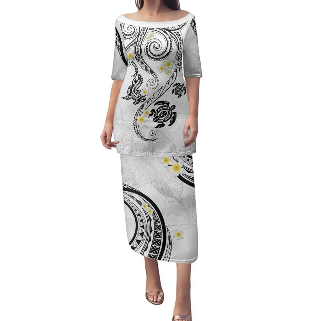 Polynesia Tribal Family Matching Puletasi and Hawaiian Shirt White Plumeria Tentacles LT7 Mom's Dress White - Polynesian Pride