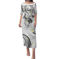 Polynesia Tribal Family Matching Puletasi and Hawaiian Shirt White Plumeria Tentacles LT7 Mom's Dress White - Polynesian Pride