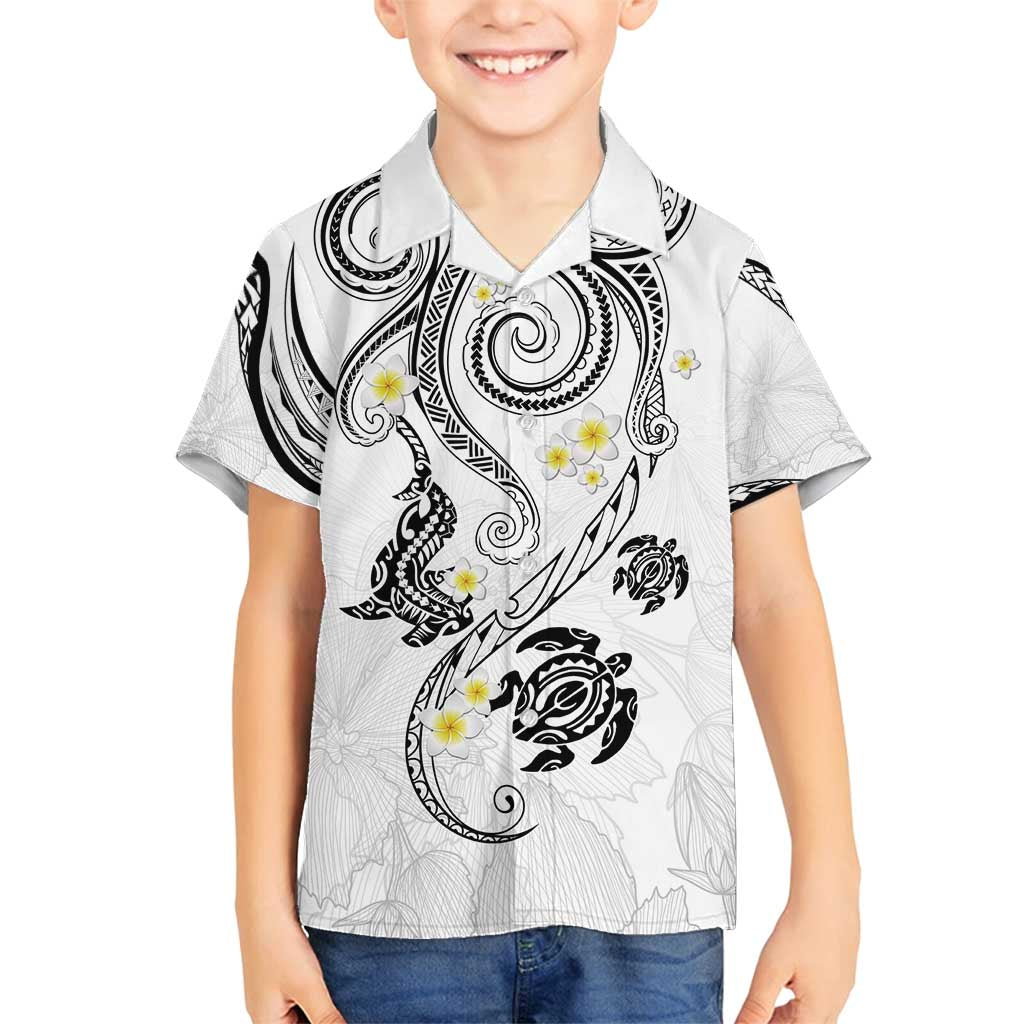 Polynesia Tribal Family Matching Puletasi and Hawaiian Shirt White Plumeria Tentacles LT7 Son's Shirt White - Polynesian Pride