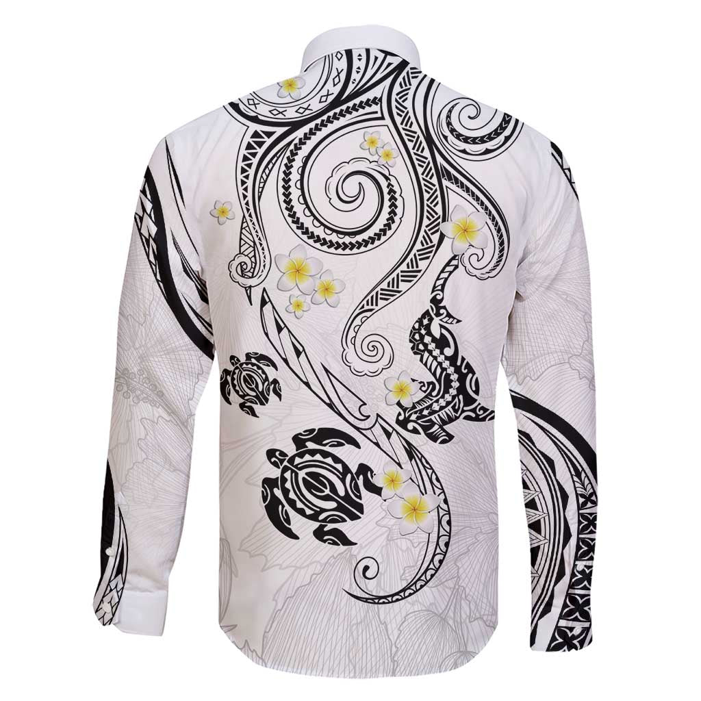 Polynesia Tribal Family Matching Short Sleeve Bodycon Dress and Hawaiian Shirt White Plumeria Tentacles