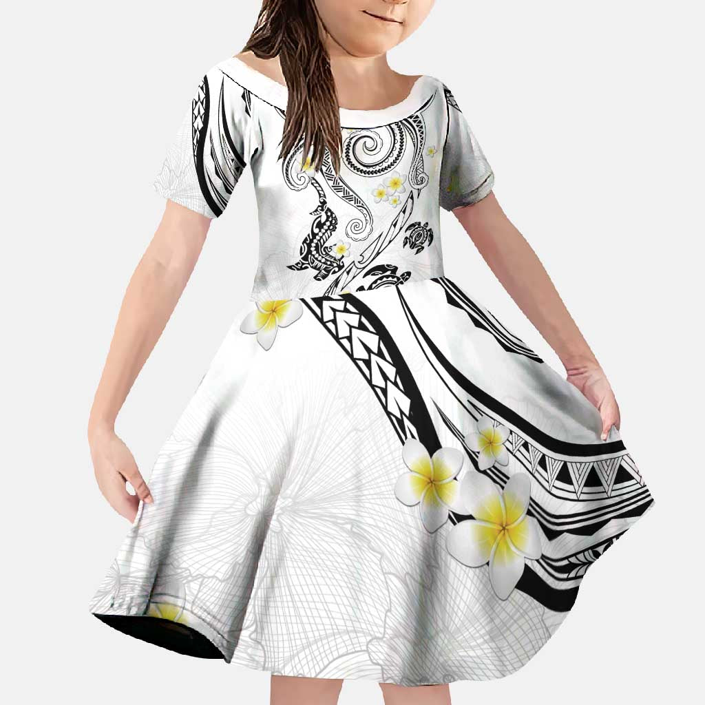 Polynesia Tribal Family Matching Summer Maxi Dress and Hawaiian Shirt White Plumeria Tentacles LT7 Daughter's Dress White - Polynesian Pride
