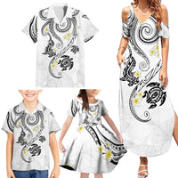 Polynesia Tribal Family Matching Summer Maxi Dress and Hawaiian Shirt White Plumeria Tentacles LT7 - Polynesian Pride