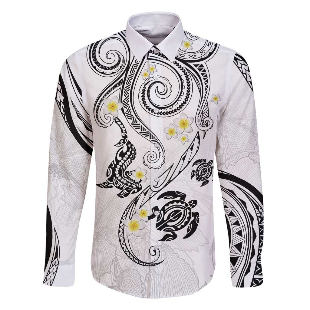 Polynesia Tribal Family Matching Summer Maxi Dress and Hawaiian Shirt White Plumeria Tentacles LT7 Dad's Shirt - Long Sleeve White - Polynesian Pride