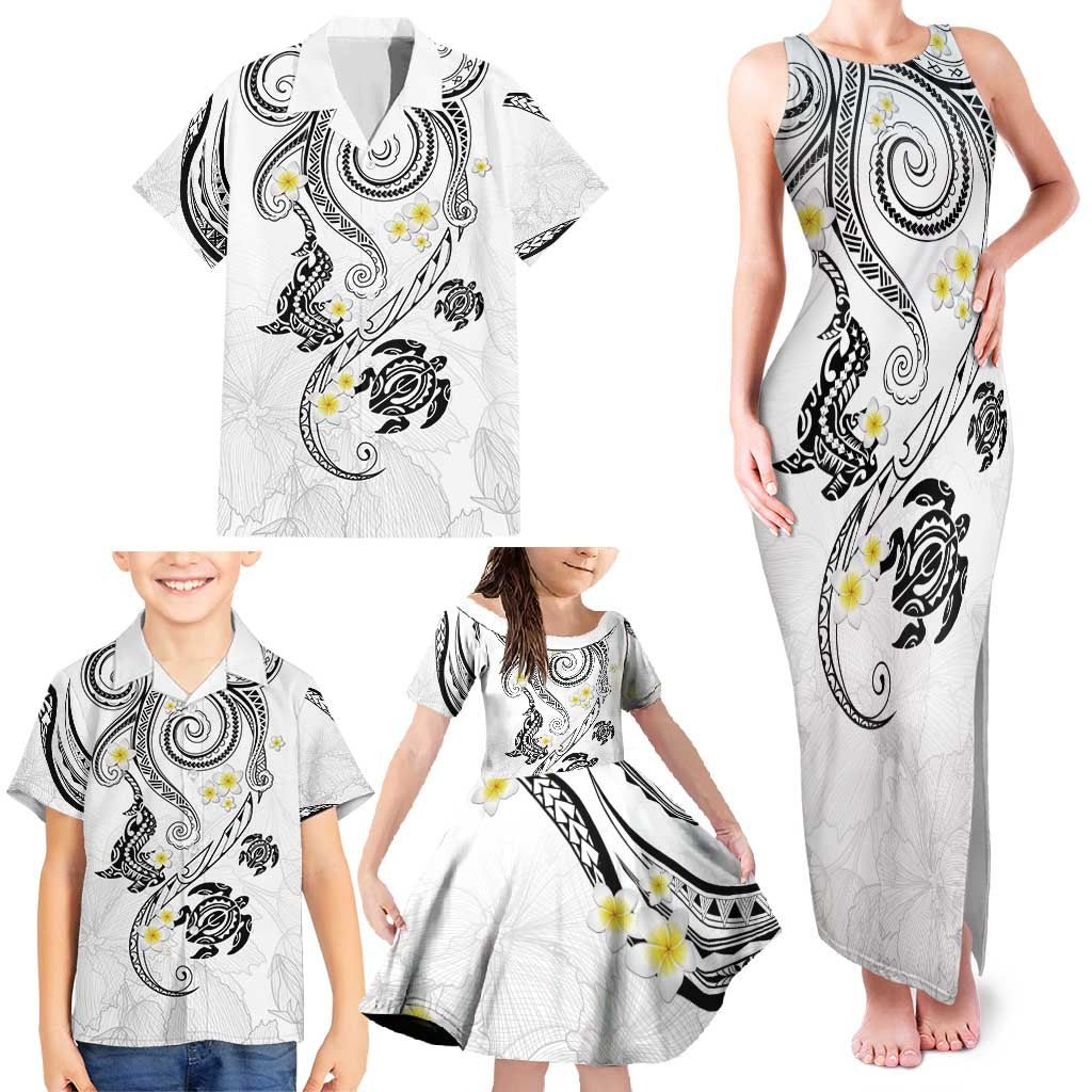 Polynesia Tribal Family Matching Tank Maxi Dress and Hawaiian Shirt White Plumeria Tentacles LT7 - Polynesian Pride