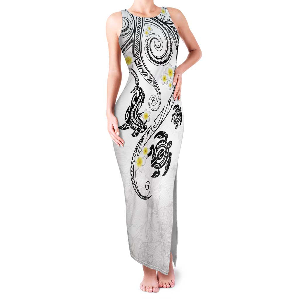Polynesia Tribal Family Matching Tank Maxi Dress and Hawaiian Shirt White Plumeria Tentacles LT7 Mom's Dress White - Polynesian Pride
