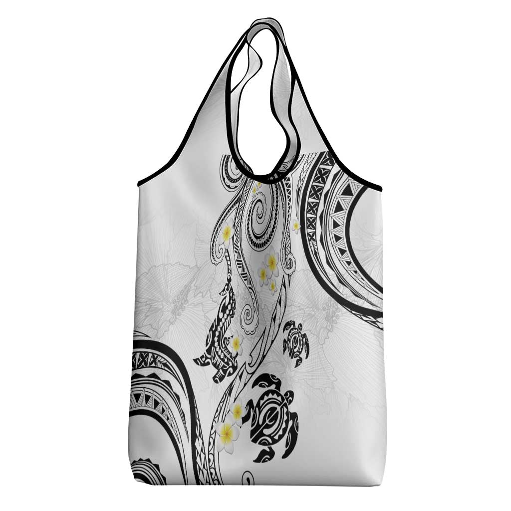 Polynesia Tribal Grocery Bag White Plumeria Tentacles