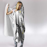 Polynesia Tribal Hooded Blanket White Plumeria Tentacles