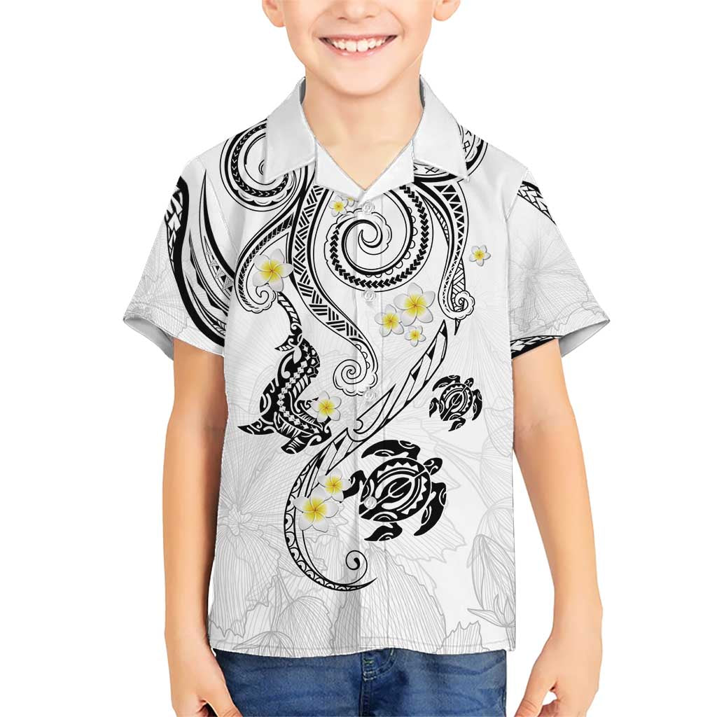 Polynesia Tribal Kid Hawaiian Shirt White Plumeria Tentacles LT7 Kid White - Polynesian Pride