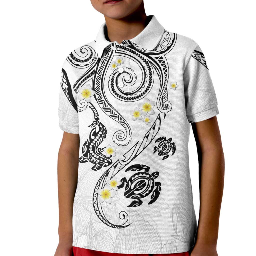 Polynesia Tribal Kid Polo Shirt White Plumeria Tentacles LT7 Kid White - Polynesian Pride
