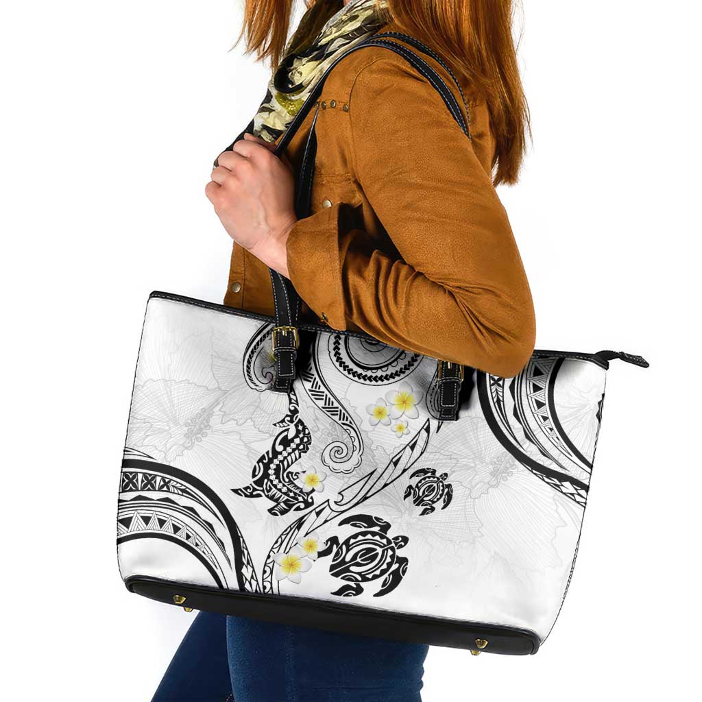 Polynesia Tribal Leather Tote Bag White Plumeria Tentacles LT7 White - Polynesian Pride