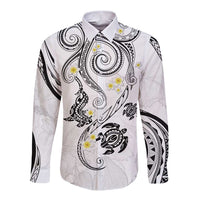 Polynesia Tribal Long Sleeve Button Shirt White Plumeria Tentacles