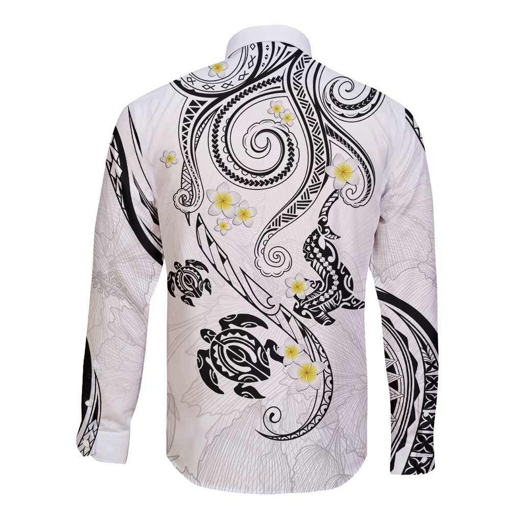 Polynesia Tribal Long Sleeve Button Shirt White Plumeria Tentacles