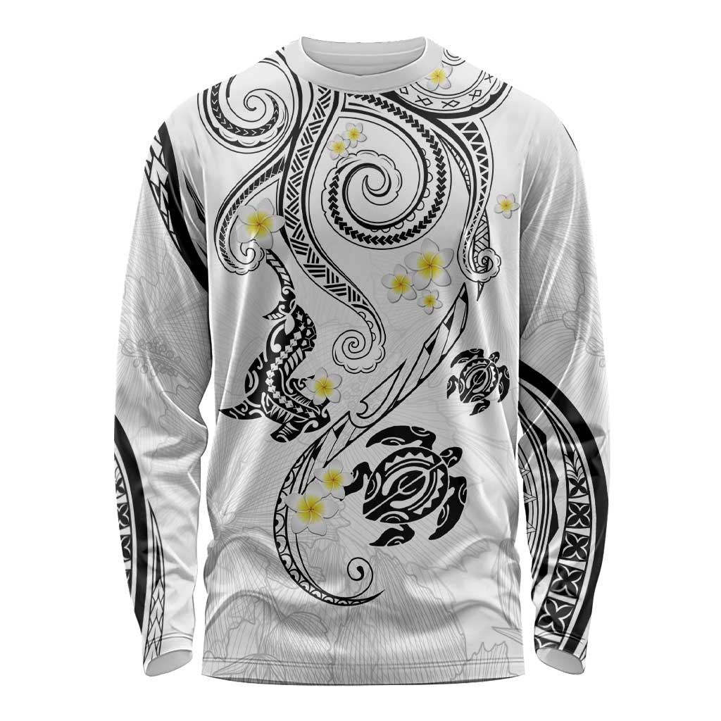 Polynesia Tribal Long Sleeve Shirt White Plumeria Tentacles LT7 Unisex White - Polynesian Pride