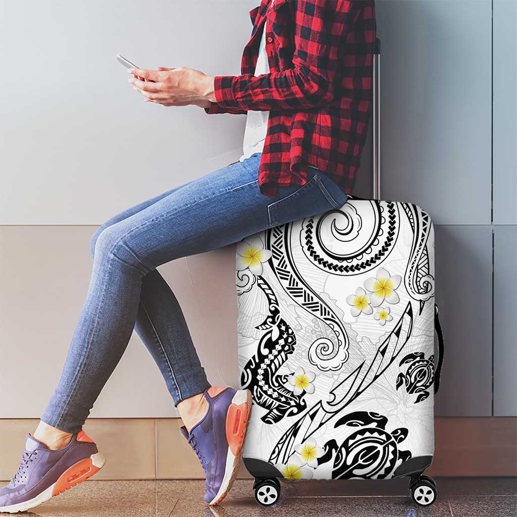 Polynesia Tribal Luggage Cover White Plumeria Tentacles