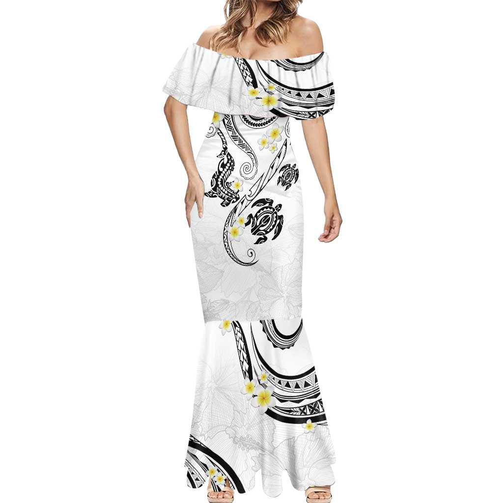 Polynesia Tribal Mermaid Dress White Plumeria Tentacles