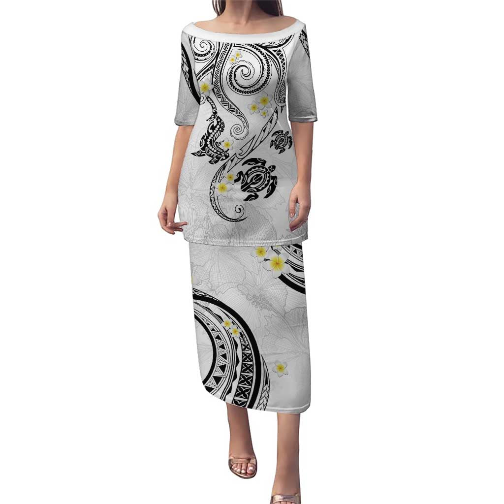 Polynesia Tribal Puletasi White Plumeria Tentacles