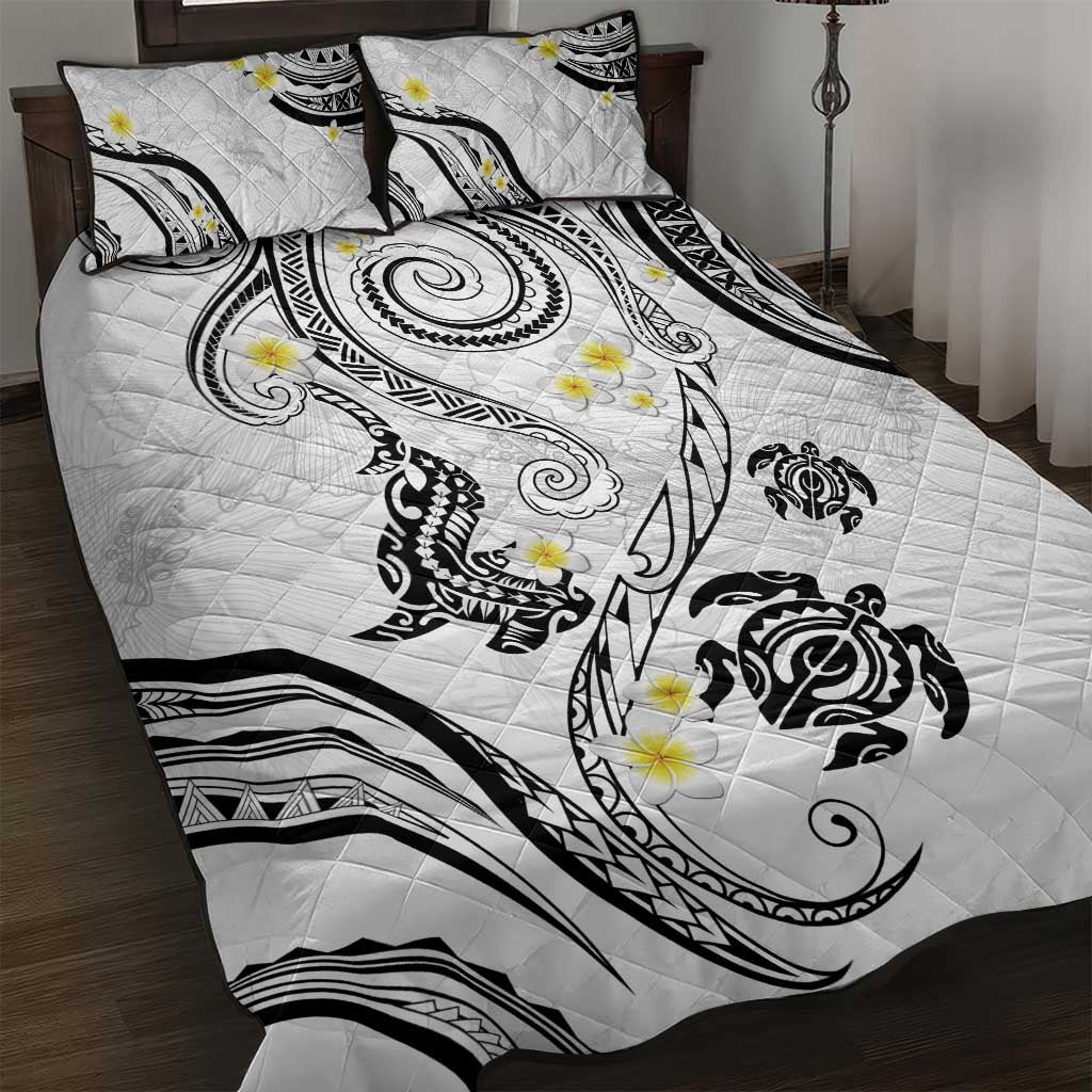 Polynesia Tribal Quilt Bed Set White Plumeria Tentacles