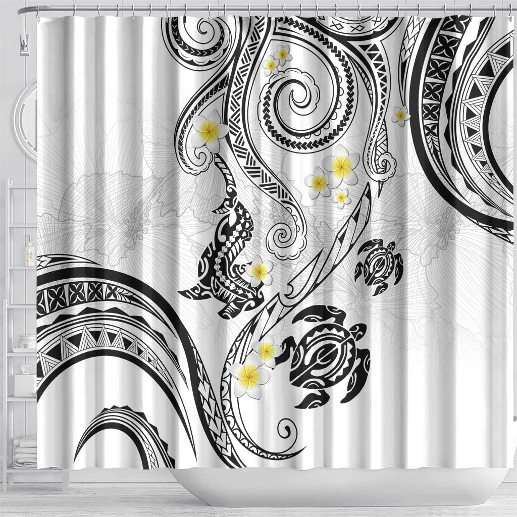 Polynesia Tribal Shower Curtain White Plumeria Tentacles