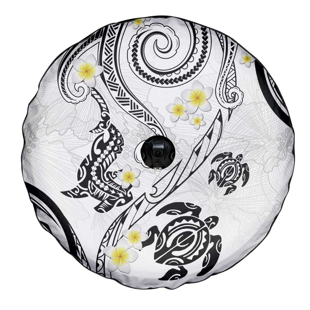 Polynesia Tribal Spare Tire Cover White Plumeria Tentacles
