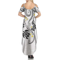 Polynesia Tribal Summer Maxi Dress White Plumeria Tentacles