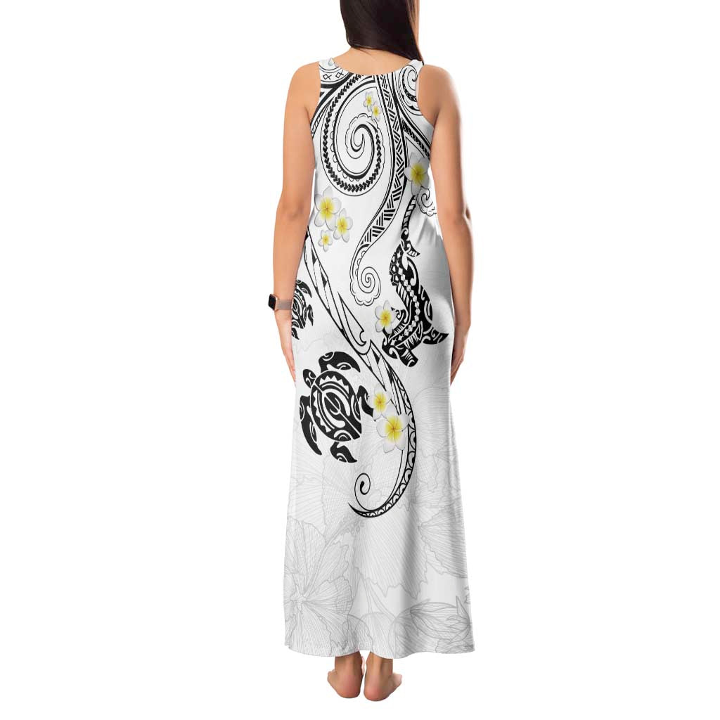 Polynesia Tribal Tank Maxi Dress White Plumeria Tentacles