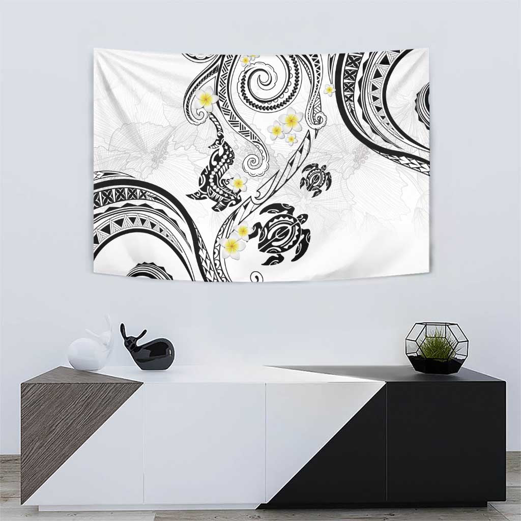 Polynesia Tribal Tapestry White Plumeria Tentacles