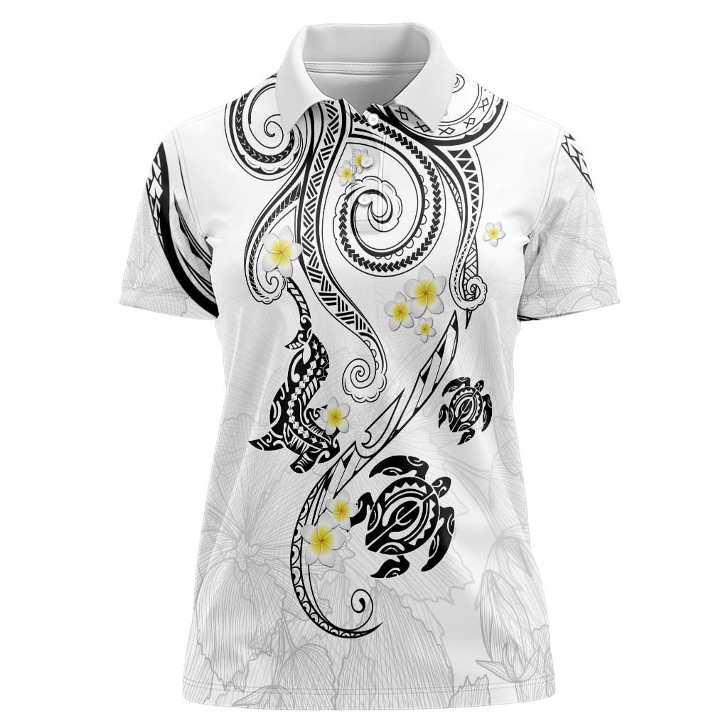Polynesia Tribal Women Polo Shirt White Plumeria Tentacles