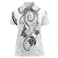 Polynesia Tribal Women Polo Shirt White Plumeria Tentacles