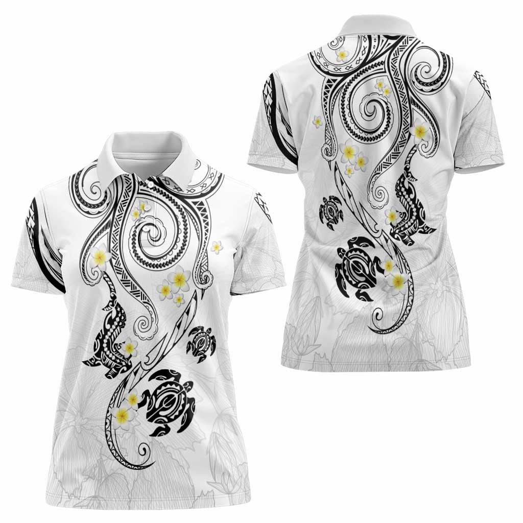 Polynesia Tribal Women Polo Shirt White Plumeria Tentacles