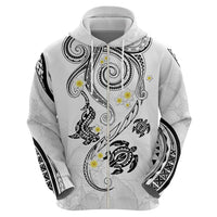 Polynesia Tribal Zip Hoodie White Plumeria Tentacles