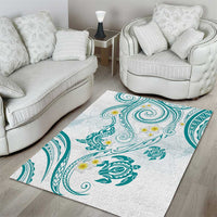 Polynesia Tribal Area Rug Teal Plumeria Tentacles