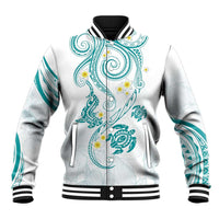 Polynesia Tribal Baseball Jacket Teal Plumeria Tentacles