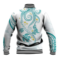 Polynesia Tribal Baseball Jacket Teal Plumeria Tentacles