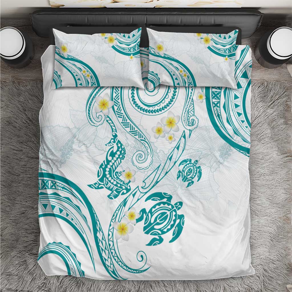 Polynesia Tribal Bedding Set Teal Plumeria Tentacles