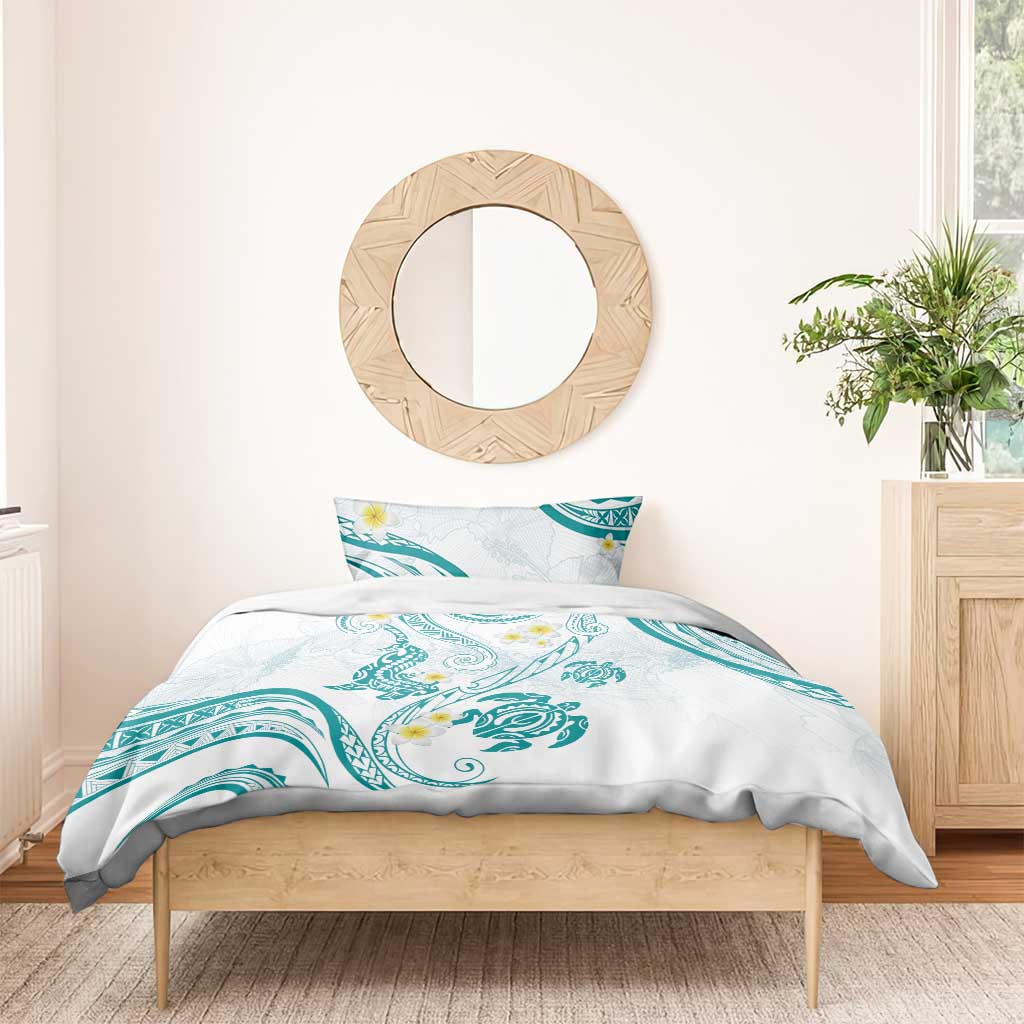 Polynesia Tribal Bedding Set Teal Plumeria Tentacles