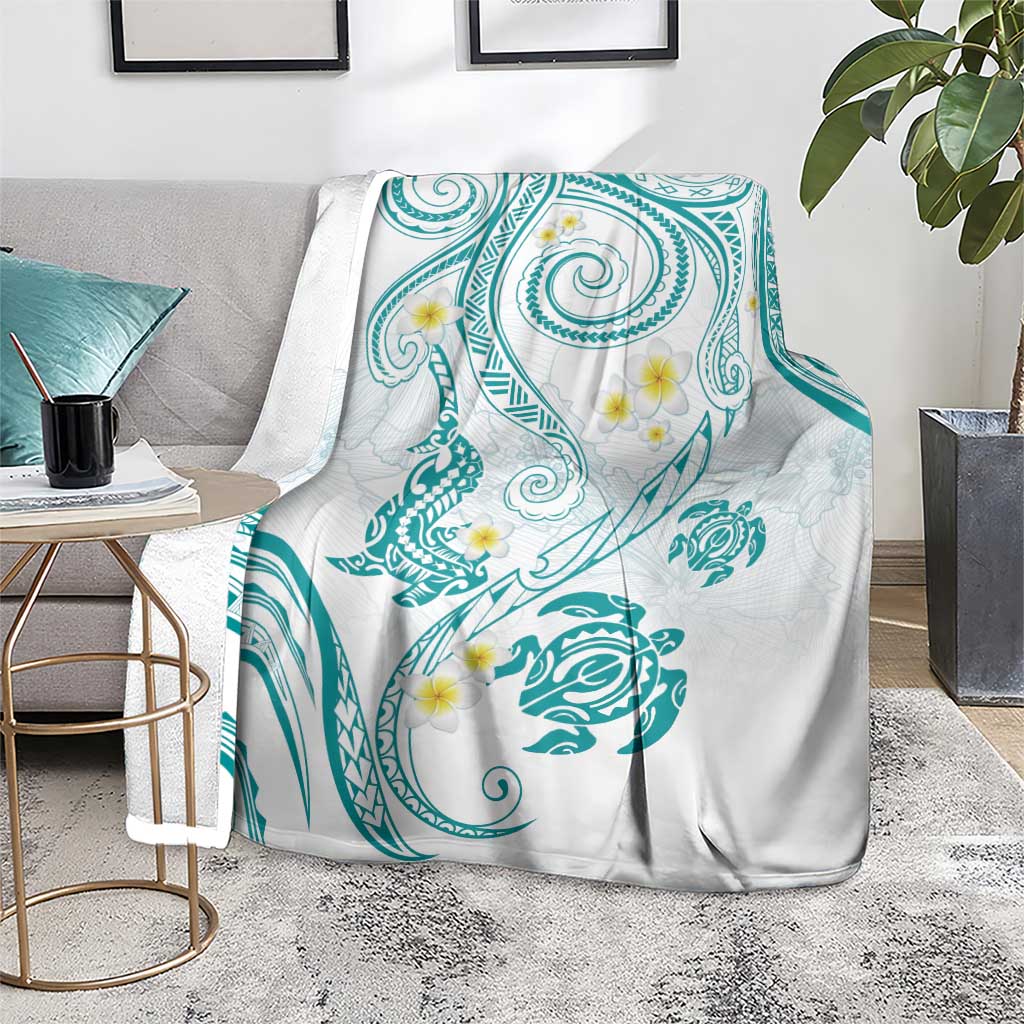 Polynesia Tribal Blanket Teal Plumeria Tentacles