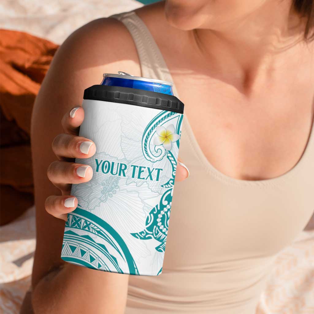 Polynesia Tribal 4 in 1 Can Cooler Tumbler Teal Plumeria Tentacles