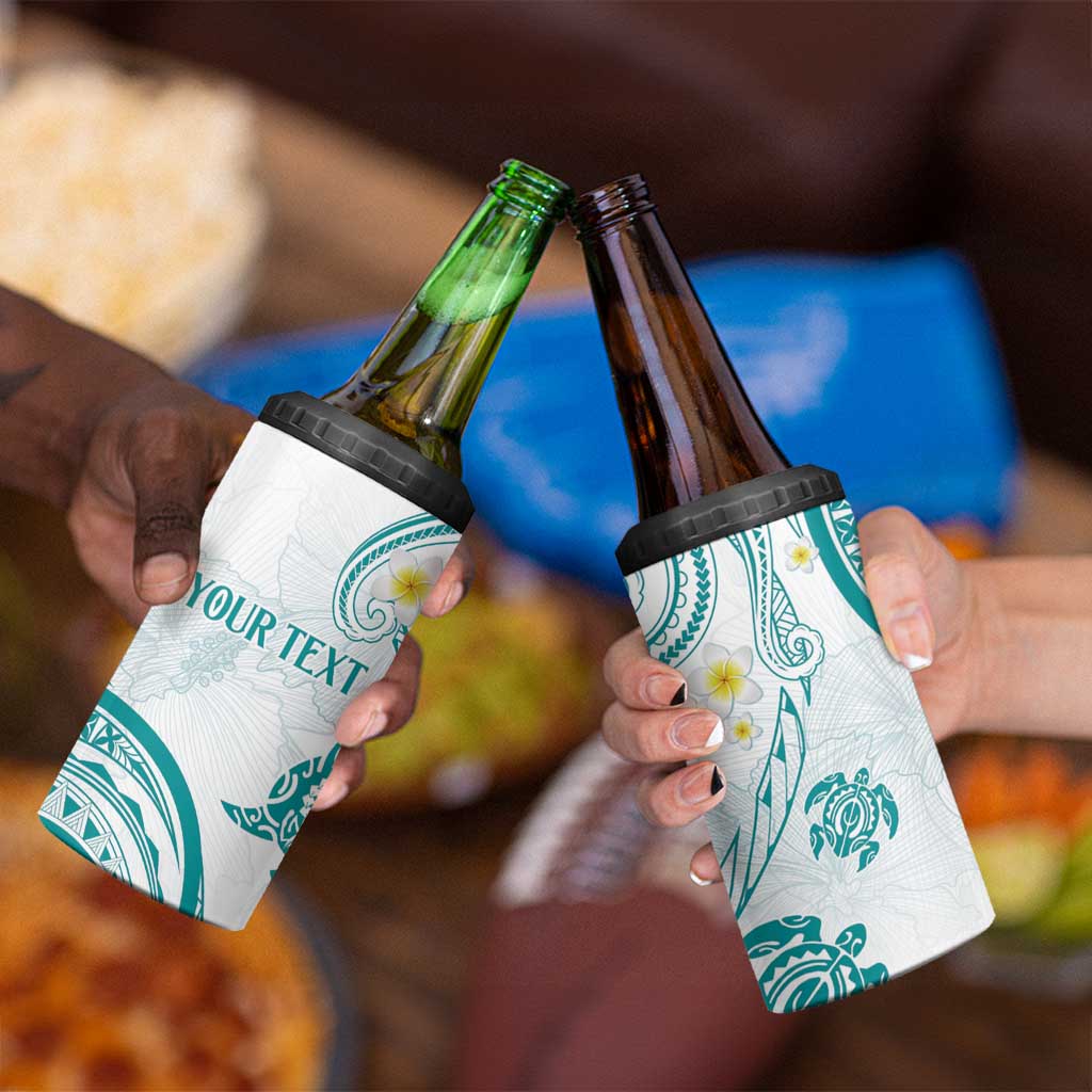 Polynesia Tribal 4 in 1 Can Cooler Tumbler Teal Plumeria Tentacles