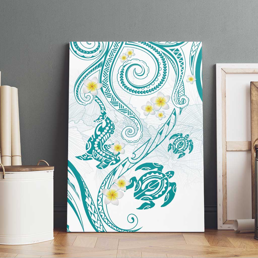 Polynesia Tribal Canvas Wall Art Teal Plumeria Tentacles