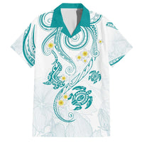 Polynesia Tribal Family Matching Off The Shoulder Long Sleeve Dress and Hawaiian Shirt Teal Plumeria Tentacles