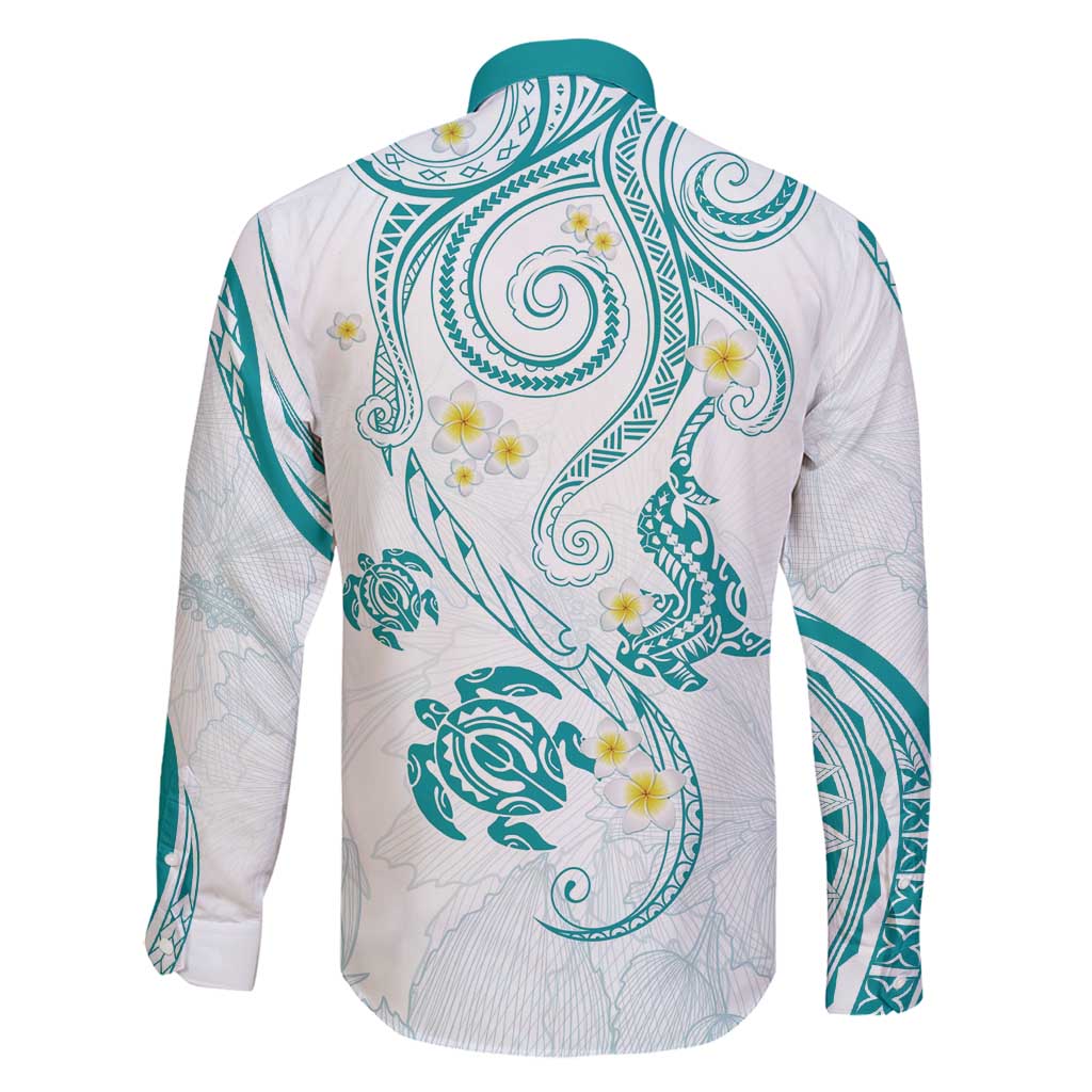 Polynesia Tribal Family Matching Off Shoulder Maxi Dress and Hawaiian Shirt Teal Plumeria Tentacles LT7 - Polynesian Pride
