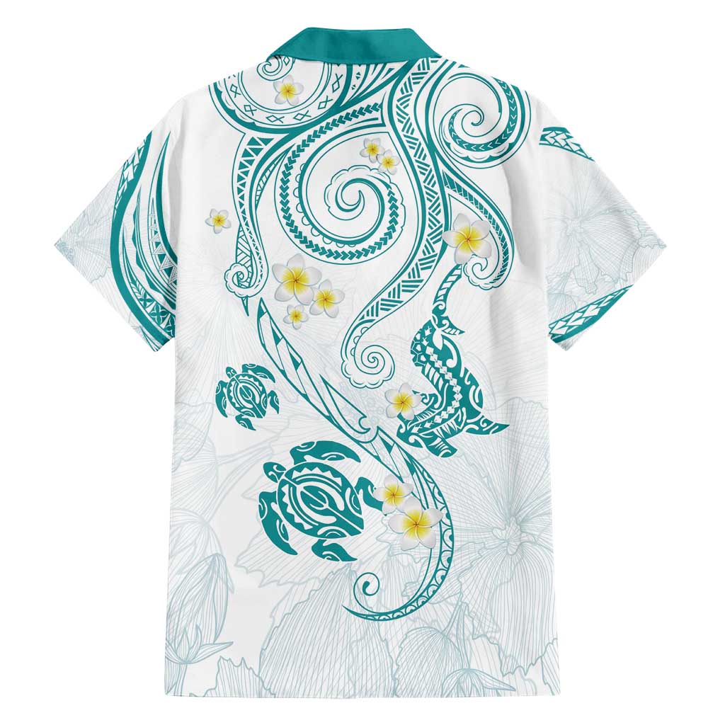 Polynesia Tribal Family Matching Off Shoulder Short Dress and Hawaiian Shirt Teal Plumeria Tentacles LT7 - Polynesian Pride
