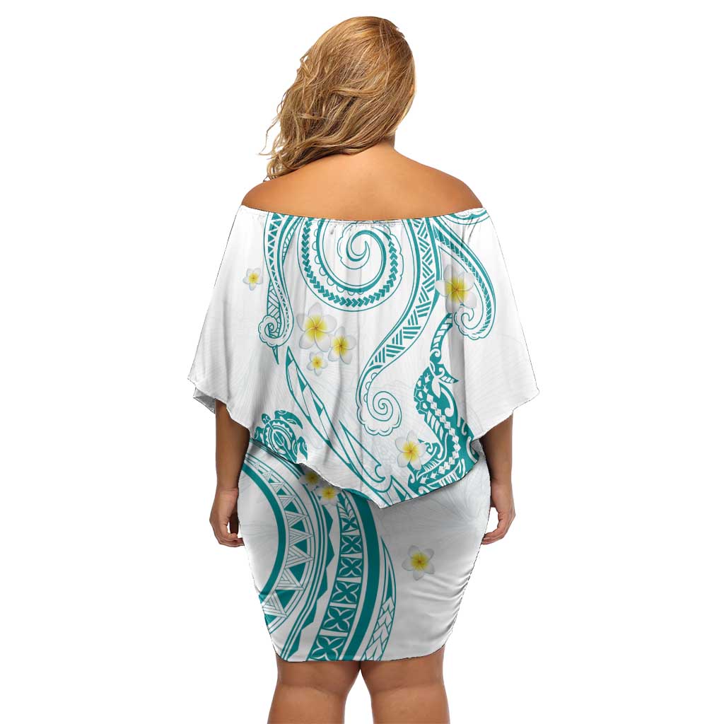 Polynesia Tribal Family Matching Off Shoulder Short Dress and Hawaiian Shirt Teal Plumeria Tentacles LT7 - Polynesian Pride