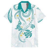 Polynesia Tribal Family Matching Puletasi and Hawaiian Shirt Teal Plumeria Tentacles LT7 Dad's Shirt - Short Sleeve Teal - Polynesian Pride