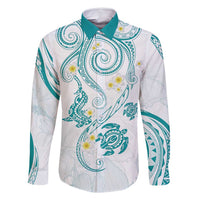 Polynesia Tribal Family Matching Summer Maxi Dress and Hawaiian Shirt Teal Plumeria Tentacles LT7 Dad's Shirt - Long Sleeve Teal - Polynesian Pride