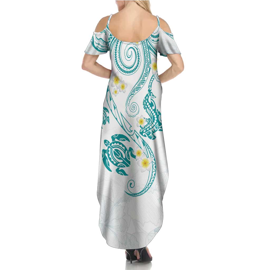 Polynesia Tribal Family Matching Summer Maxi Dress and Hawaiian Shirt Teal Plumeria Tentacles LT7 - Polynesian Pride
